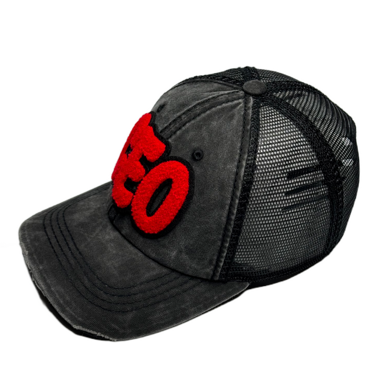 CEO Hat, Distressed Trucker Hat with Mesh Back