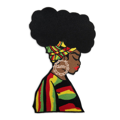 10” Afrocentric Woman with Bamboo Earrings Patch, Embroidered Iron on Patch - Reanna’s Closet 2