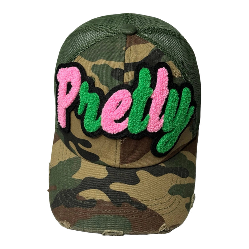 Pretty Trucker Hat (Distressed/Camouflage/Pink/Green)