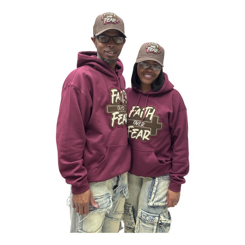 Faith Over Fear Hoodie (Brown/Cream/Maroon)