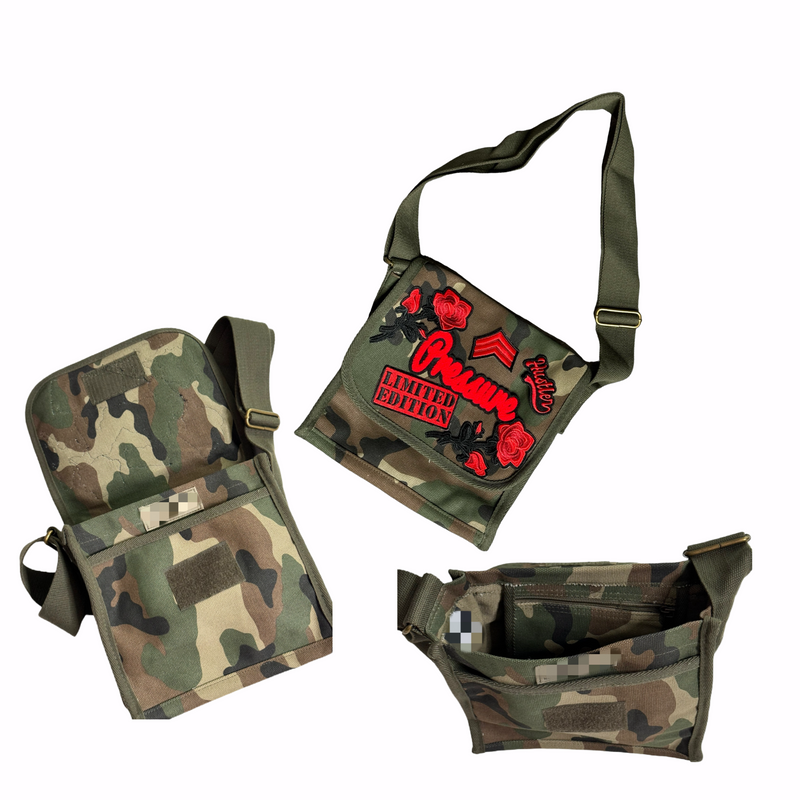 Pressure Crossbody Bag (Camouflage/Red) Please Allow 2 Weeks for Processing