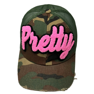 Pretty Hat, Camouflage Print Distressed Trucker Hat with Mesh Back - Reanna’s Closet 2
