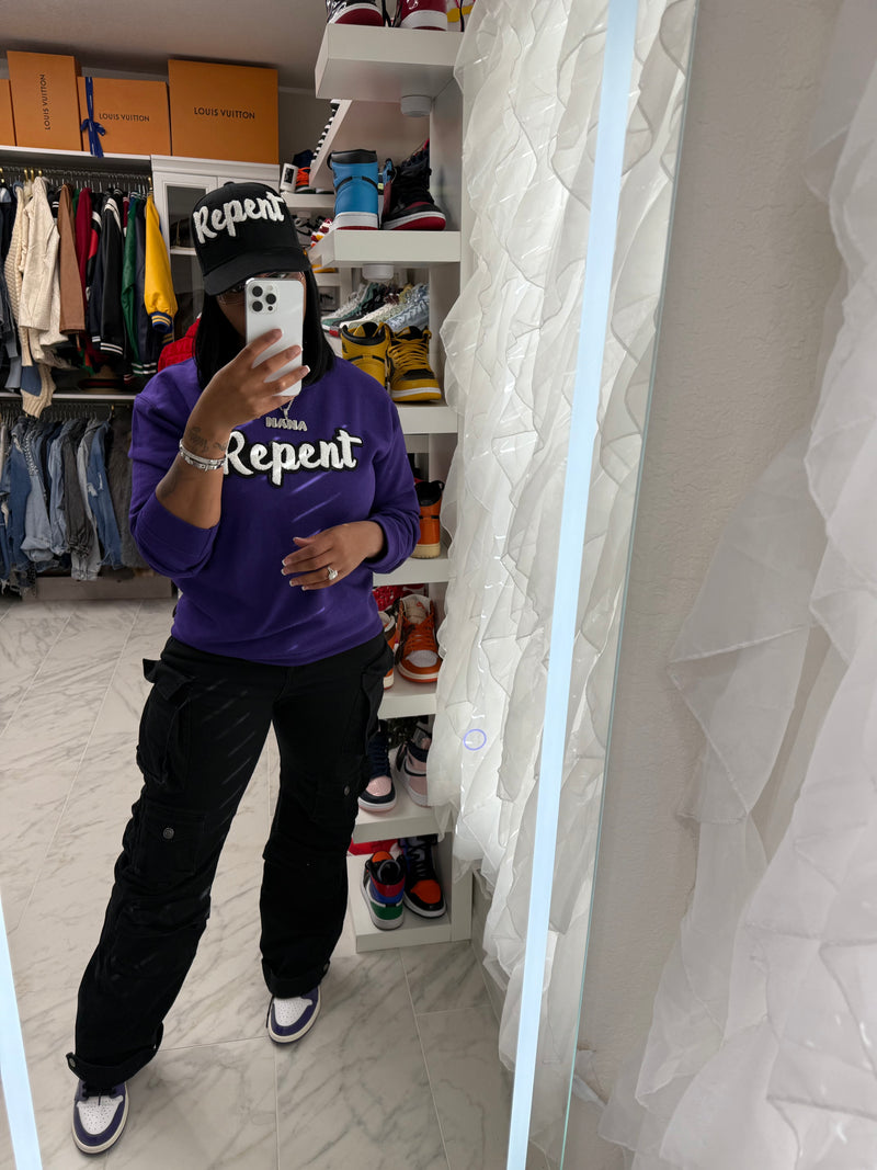 Repent Sweatshirt (Purple) - Faith-Based Trendy and Comfortable Wear