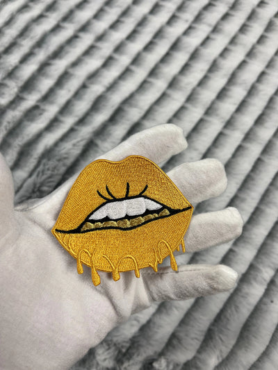 3” Lips with Gold Teeth Patch, Embroidered Iron on Patch Reanna’s Closet 2®