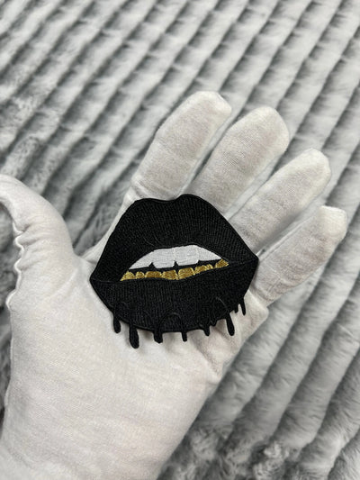 3” Lips with Gold Teeth Patch, Embroidered Iron on Patch Reanna’s Closet 2®