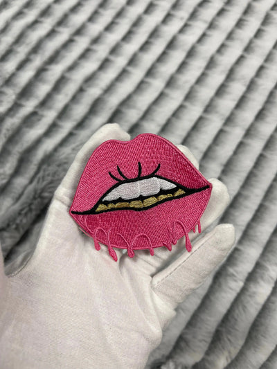 3” Lips with Gold Teeth Patch, Embroidered Iron on Patch - Reanna’s Closet 2