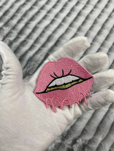 3” Lips with Gold Teeth Patch, Embroidered Iron on Patch - Reanna’s Closet 2