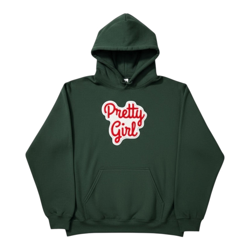 Pretty Girl Hoodie Forest Green Red White