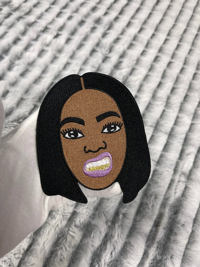 4 3/4” Afrocentric Girl with Gold Teeth Patch, Embroidered Iron on Patch Reanna’s Closet 2®
