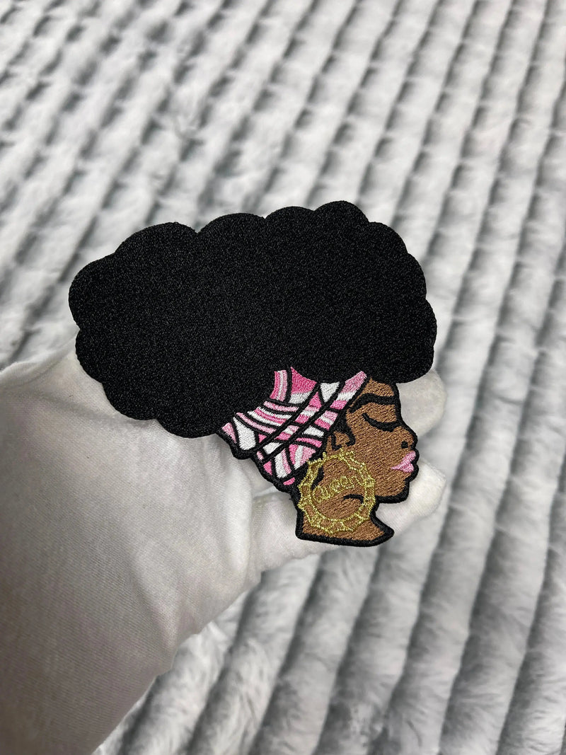 Afrocentric Woman with Bamboo Queen Earrings Patch, Embroidered Iron on Patch - Reanna’s Closet 2