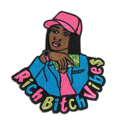 4” Afrocentric Woman, Rich Bitch Vibes Patch, Embroidered Iron on Patch Reanna’s Closet 2®