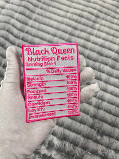 4” Black Queen Nutrition Facts Patch, Embroidered Iron on Patch Reanna’s Closet 2®