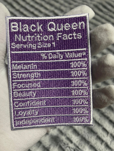 4” Black Queen Nutrition Facts Patch, Embroidered Iron on Patch Reanna’s Closet 2®