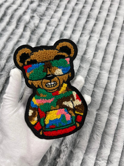 6 1/4” Chenille Camo Bear with Gold Teeth Patch, Sew on Patch Reanna’s Closet 2®