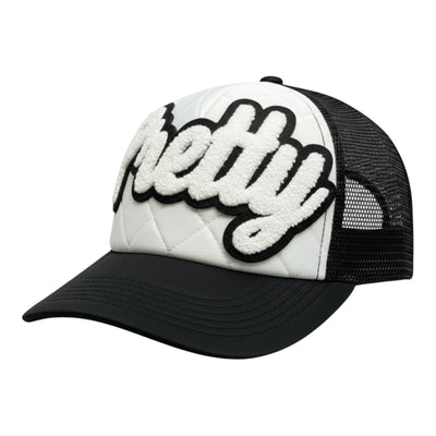 Pretty Quilted Foam Trucker Hat White Black Stylish Cap