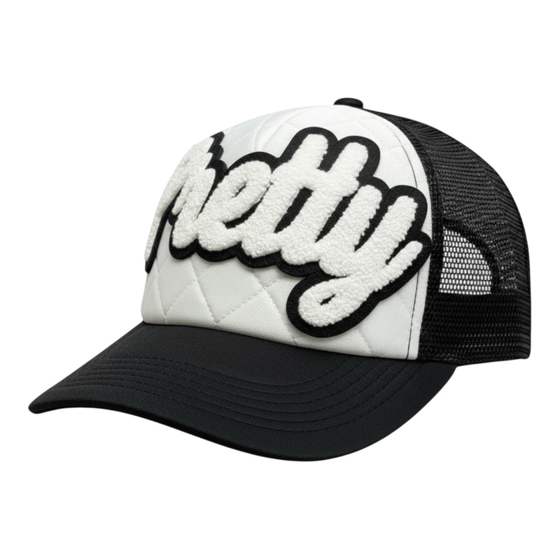 Pretty Quilted Foam Trucker Hat White Black Stylish Cap