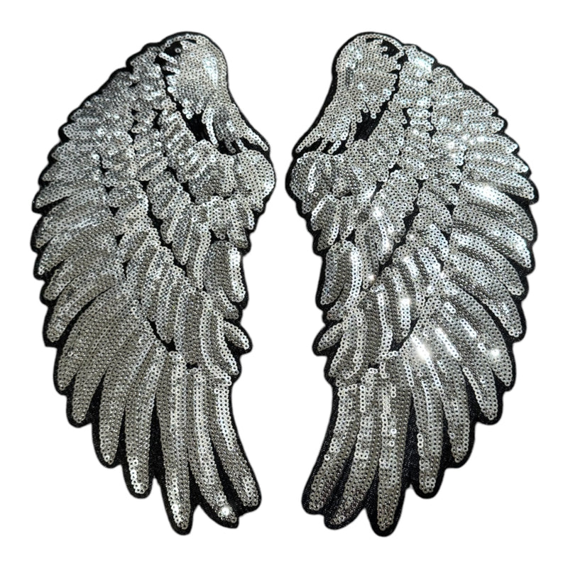 Silver Sequin Angel Wings Patch (11 1/4 inch)