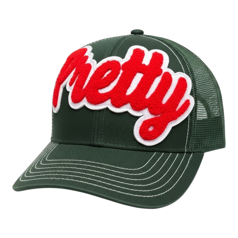 Pretty Trucker Hat Forest Green Red White