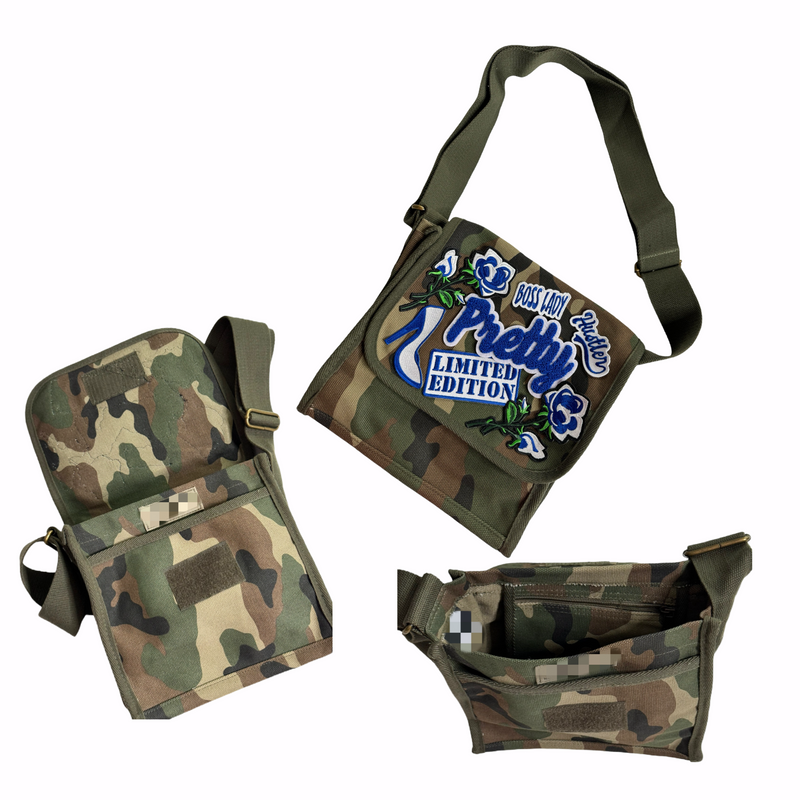 Pretty Crossbody Bag (Camouflage/Royal Blue/White) Please Allow 2 Weeks for Processing