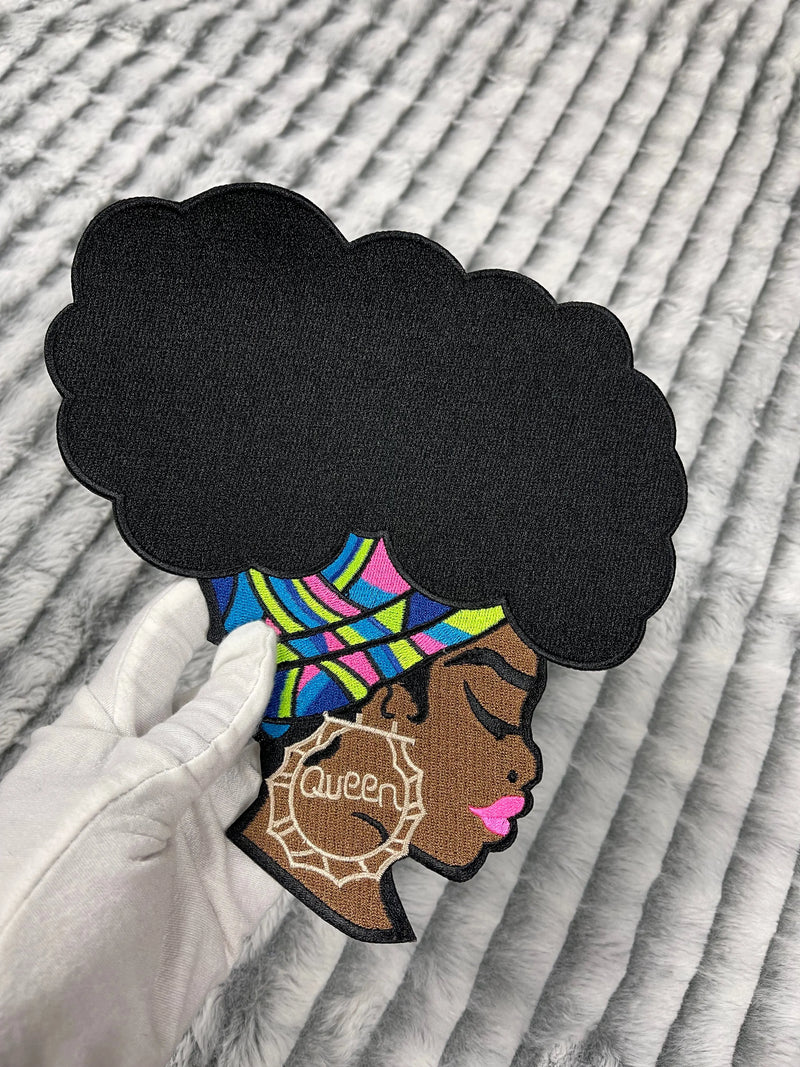 8” Afrocentric Woman with Bamboo Earrings Patch, Embroidered Iron on Patch Reanna’s Closet 2®