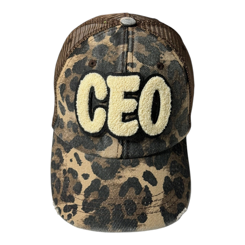 CEO Distressed Animal Print Trucker Hat