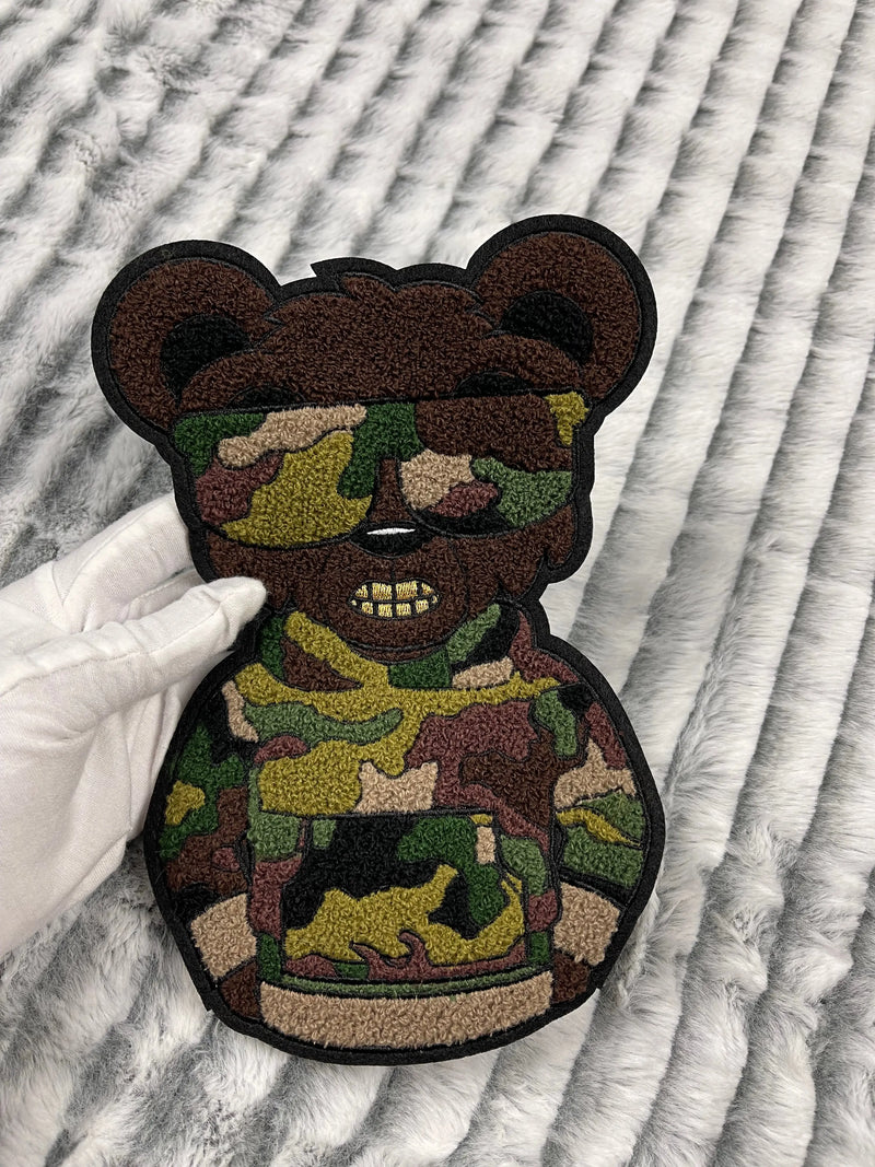 9” Chenille Camo Bear with Gold Teeth Patch, Sew on Patch Reanna’s Closet 2®