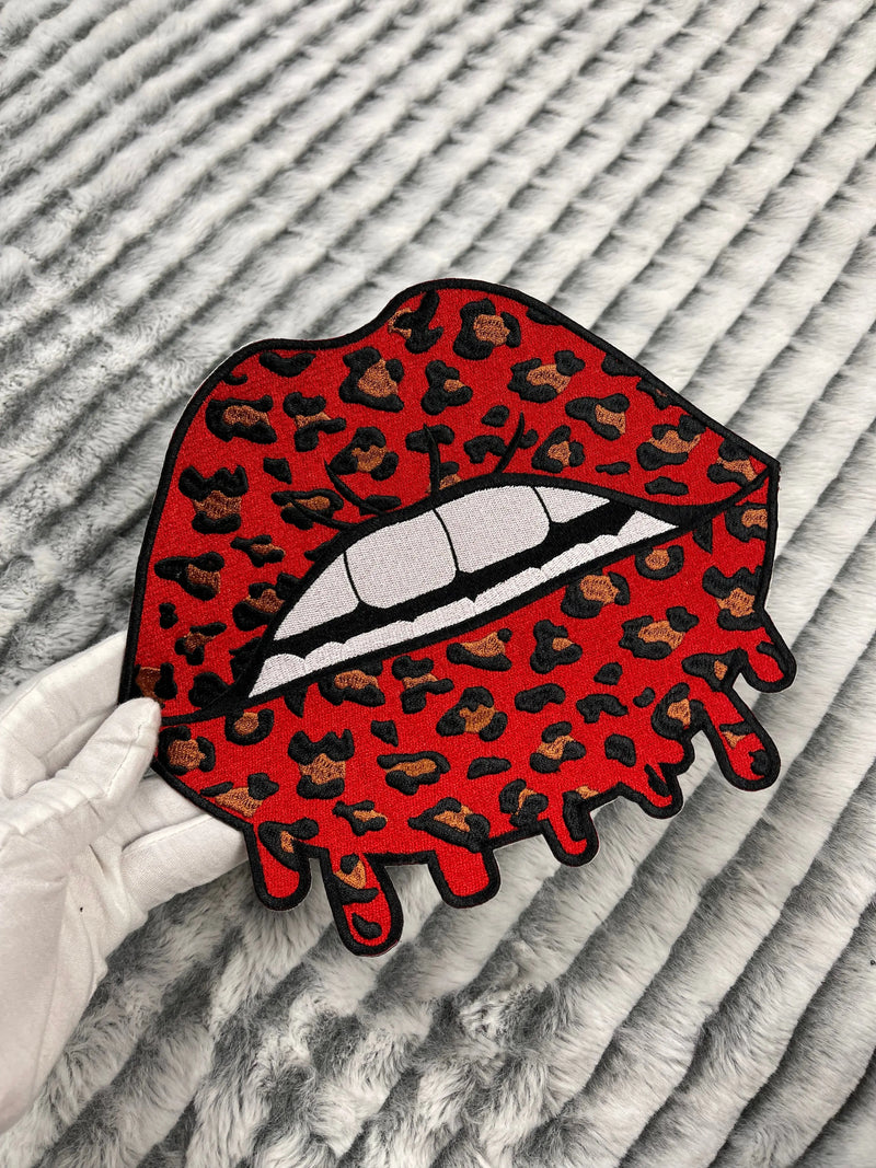 9” Leopard Print Lips Patch, Embroidered Iron on Patch Reanna’s Closet 2®