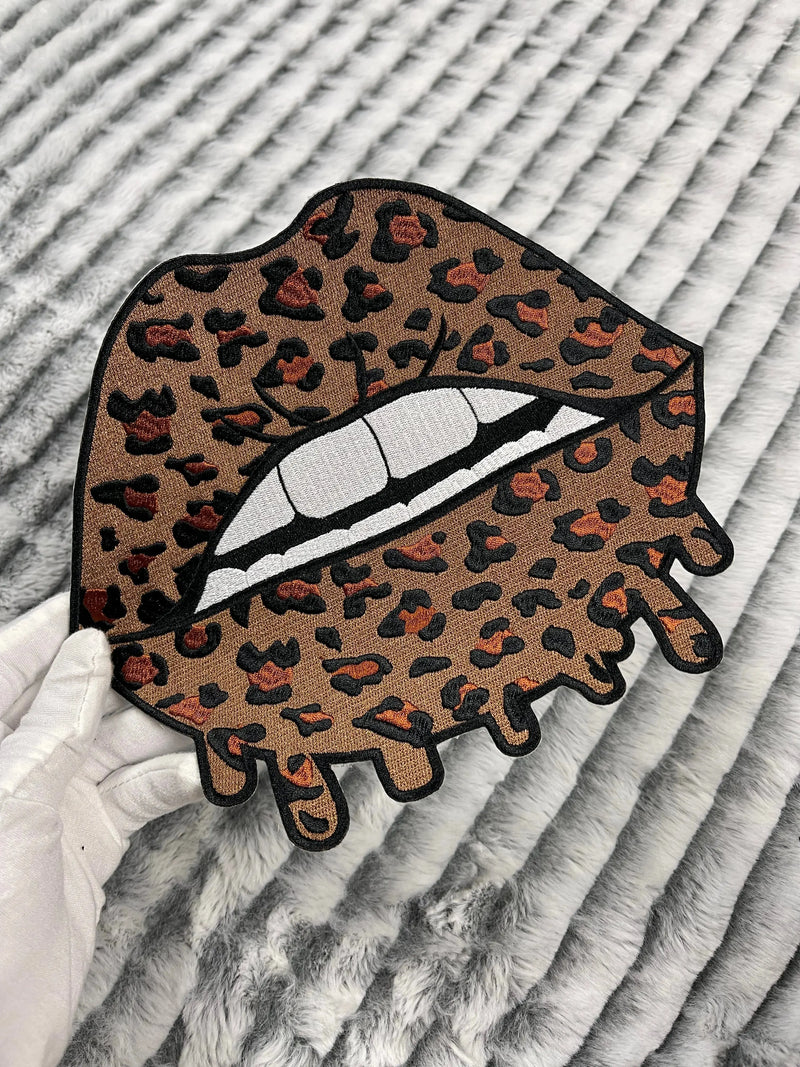 9” Leopard Print Lips Patch, Embroidered Iron on Patch - Reanna’s Closet 2