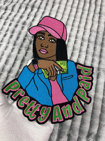 Afrocentric Pretty and Paid Girl Boss Patch, Embroidered Iron on Patch Reanna’s Closet 2®