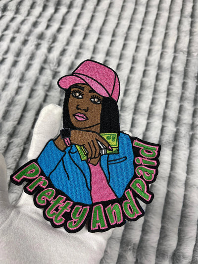 Afrocentric Pretty and Paid Girl Boss Patch, Embroidered Iron on Patch Reanna’s Closet 2®