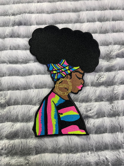 Afrocentric Woman with Bamboo Earrings Patch, Embroidered Iron on Patch - Reanna’s Closet 2