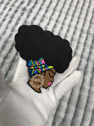 Afrocentric Woman with Bamboo Queen Earrings Patch, Embroidered Iron on Patch Reanna’s Closet 2®