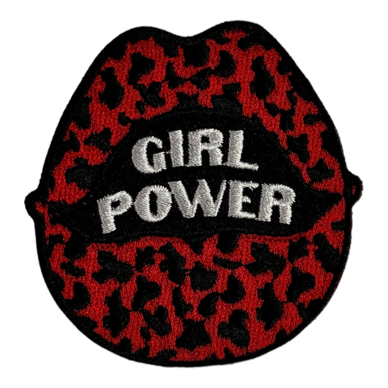 Animal Print Girl Power Lips Patch 2 5/8 Inch Embroidered