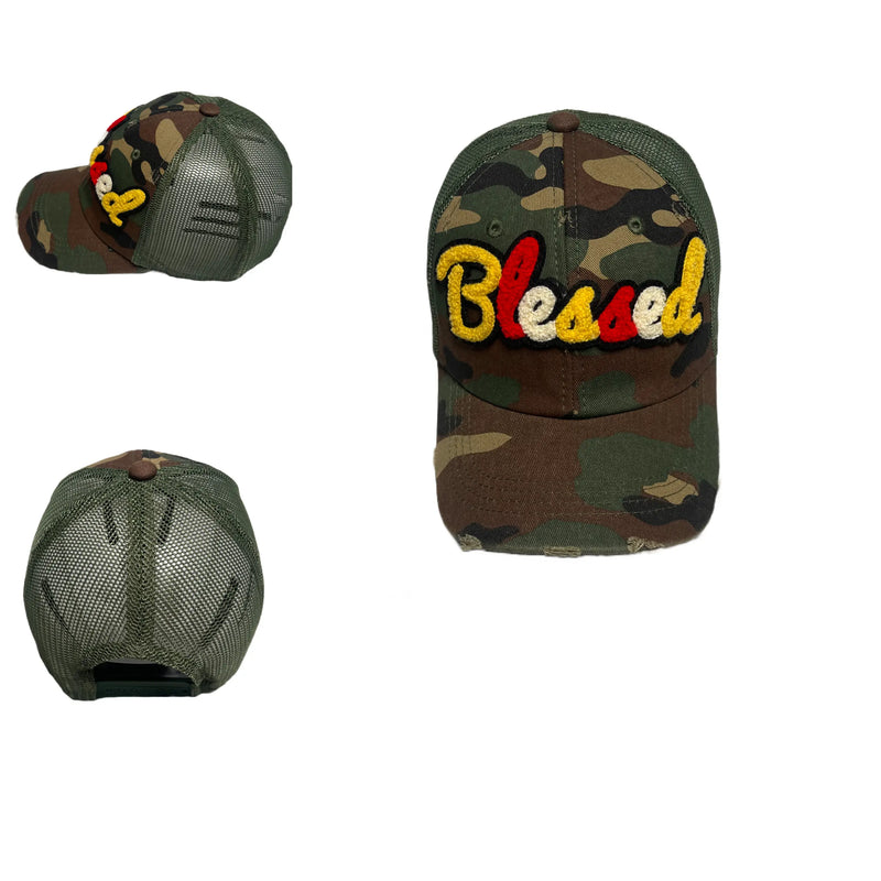 Blessed Hat, Camouflage Print Distressed Trucker Hat with Mesh Back - Reanna’s Closet 2