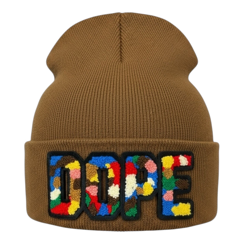 Brown beanie with colorful &