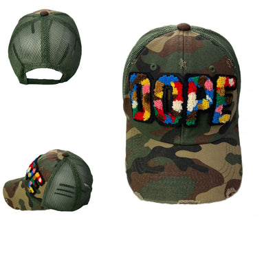 Camo Dope Hat, Camouflage Print Distressed Trucker Hat with Mesh Back - Reanna’s Closet 2