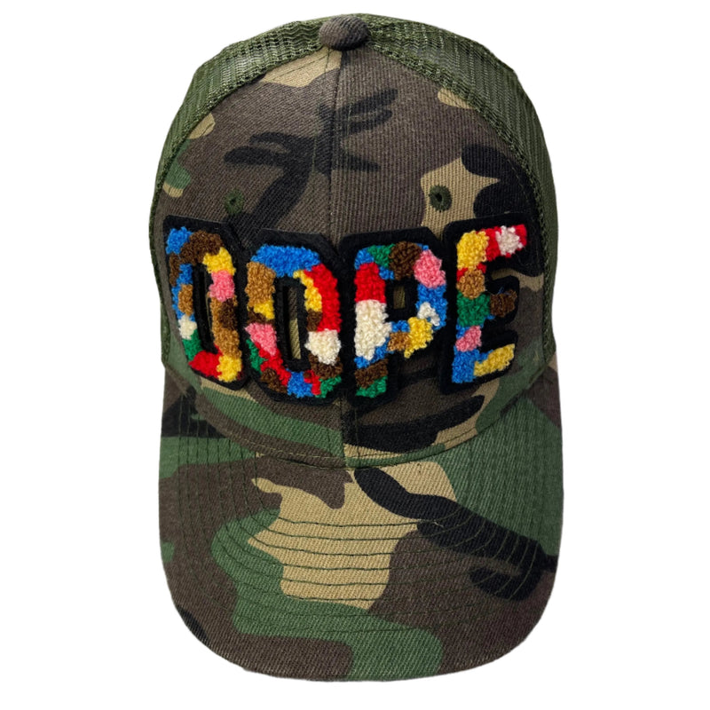 Camo Dope Hat, Camouflage Print Trucker Hat with Mesh Back - Reanna’s