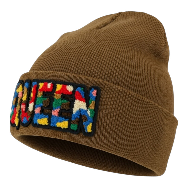 Brown beanie with colorful &
