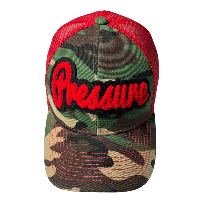 Camouflage cap with red mesh back and &