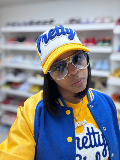 Pretty Girl Sweatshirt in Gold Royal Blue White Colors