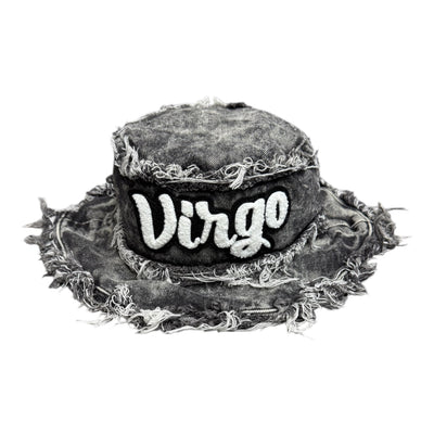 Distressed Denim Virgo Bucket Hat Acid Wash Black White