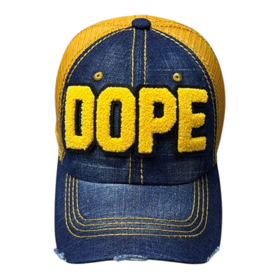 Dope Trucker Hat (Gold/Denim)