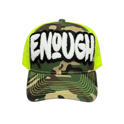 Enough Trucker Hat in Camo Neon Yellow