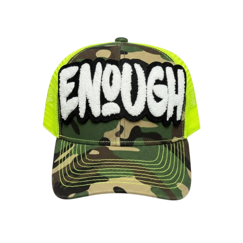 Enough Trucker Hat in Camo Neon Yellow