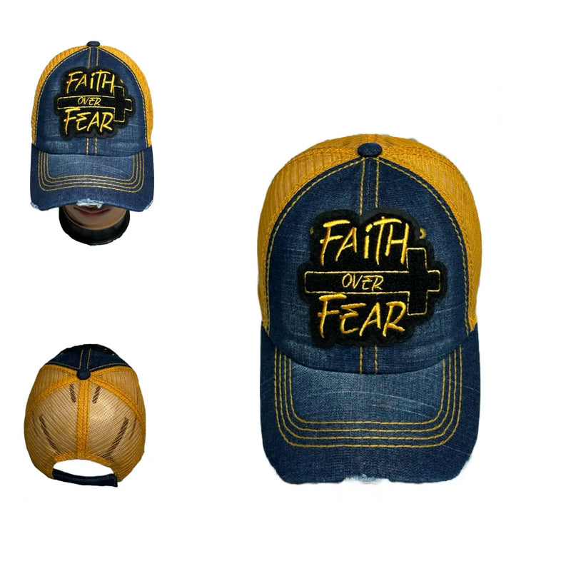Faith over Fear Hat, Distressed Trucker Hat with Mesh Back - Reanna’s Closet 2