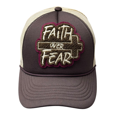 Faith Over Fear Foam Trucker Hat (Brown/Cream/Maroon)