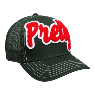 Green cap with red and white text on a white background