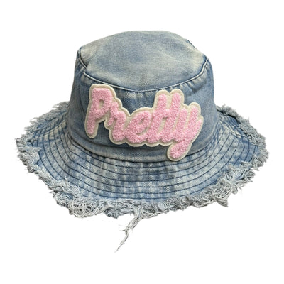 Frayed Denim Pretty Bucket Hat Pink Cream