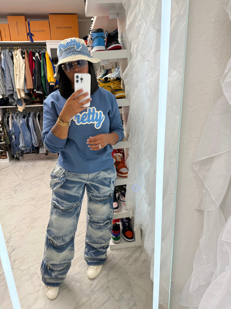 Pretty Sweatshirt Blue Cream Trendy Soft Casual Wear
