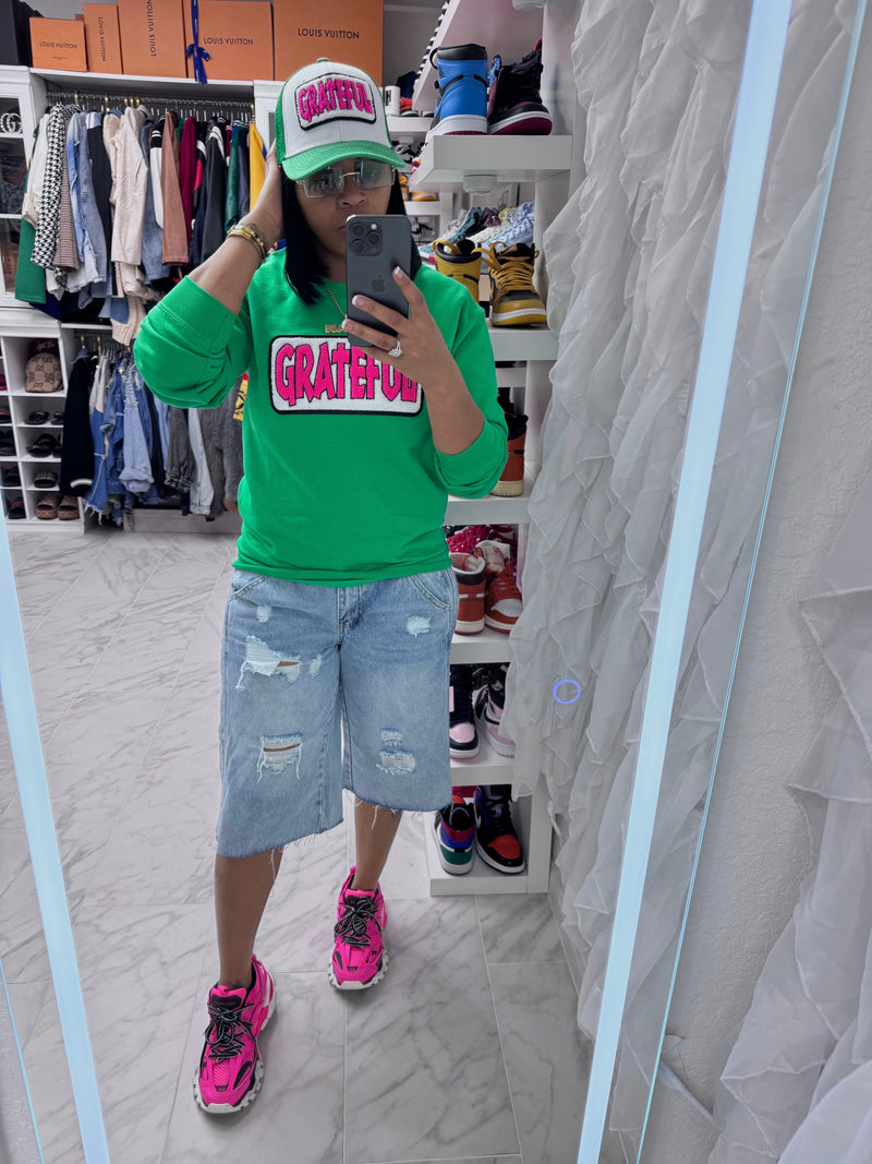 Grateful Sweatshirt (Hot Pink/Green) for Comfort and Style